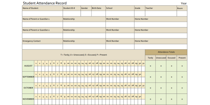 Office attendance in Excel
