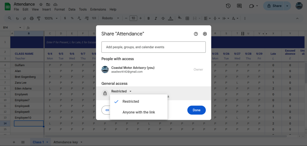 sharing your google sheet